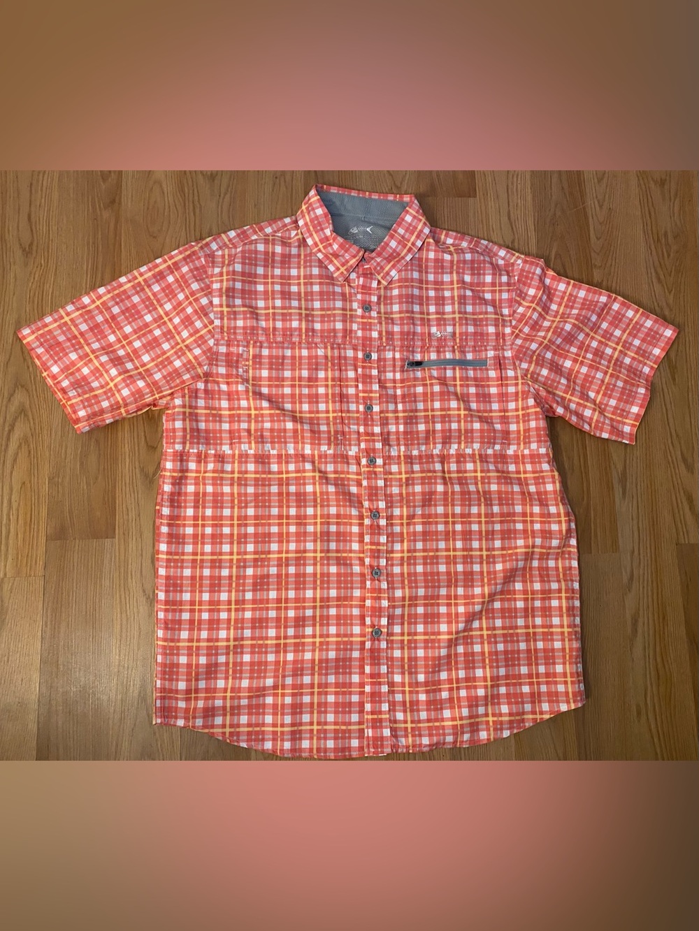 Silver Bait Men's Orange Plaid Short-Sleeve Button-up Fishing Shirt XLT